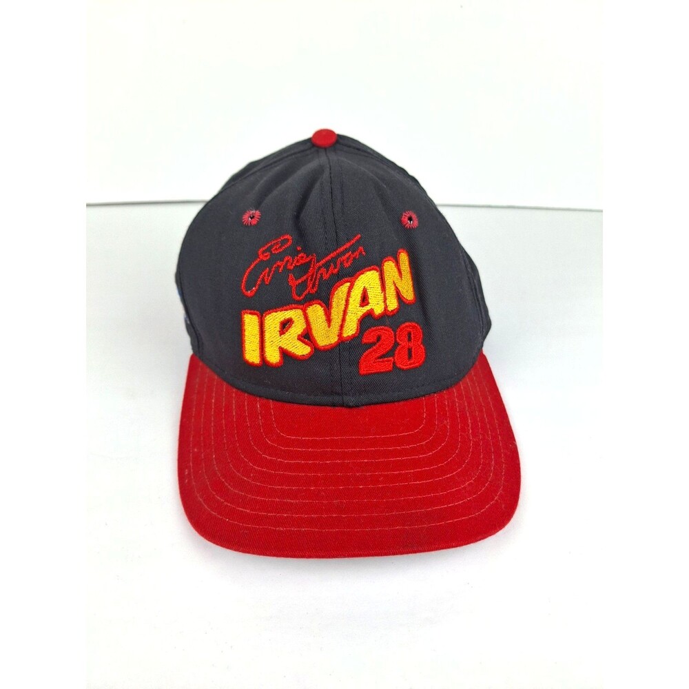 Vintage 90s NASCAR Ernie Irvan #28 Black Red Yellow Snapback Baseball Hat OS